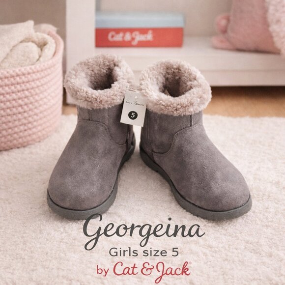 Cat & Jack Other - New Cat & Jack Georgeina Girls Sz 5 Gray. Faux: Suede, Fur & Sherling Boots. NIB